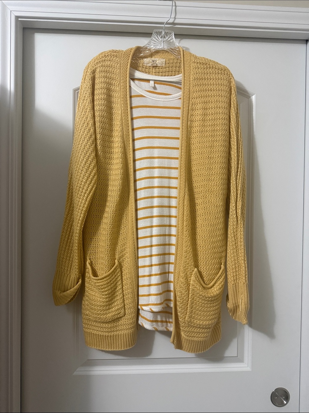 Yellow Open-Front Knit Cardigan Sweater and Knit Top Combo- Gently Worn!
